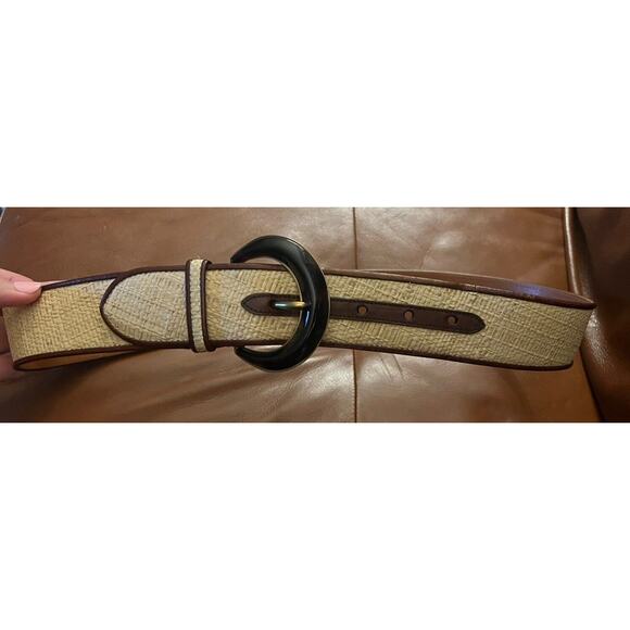 Ralph Lauren Collection Woven Straw Leather Tan Brown Belt M - Picture 1 of 4
